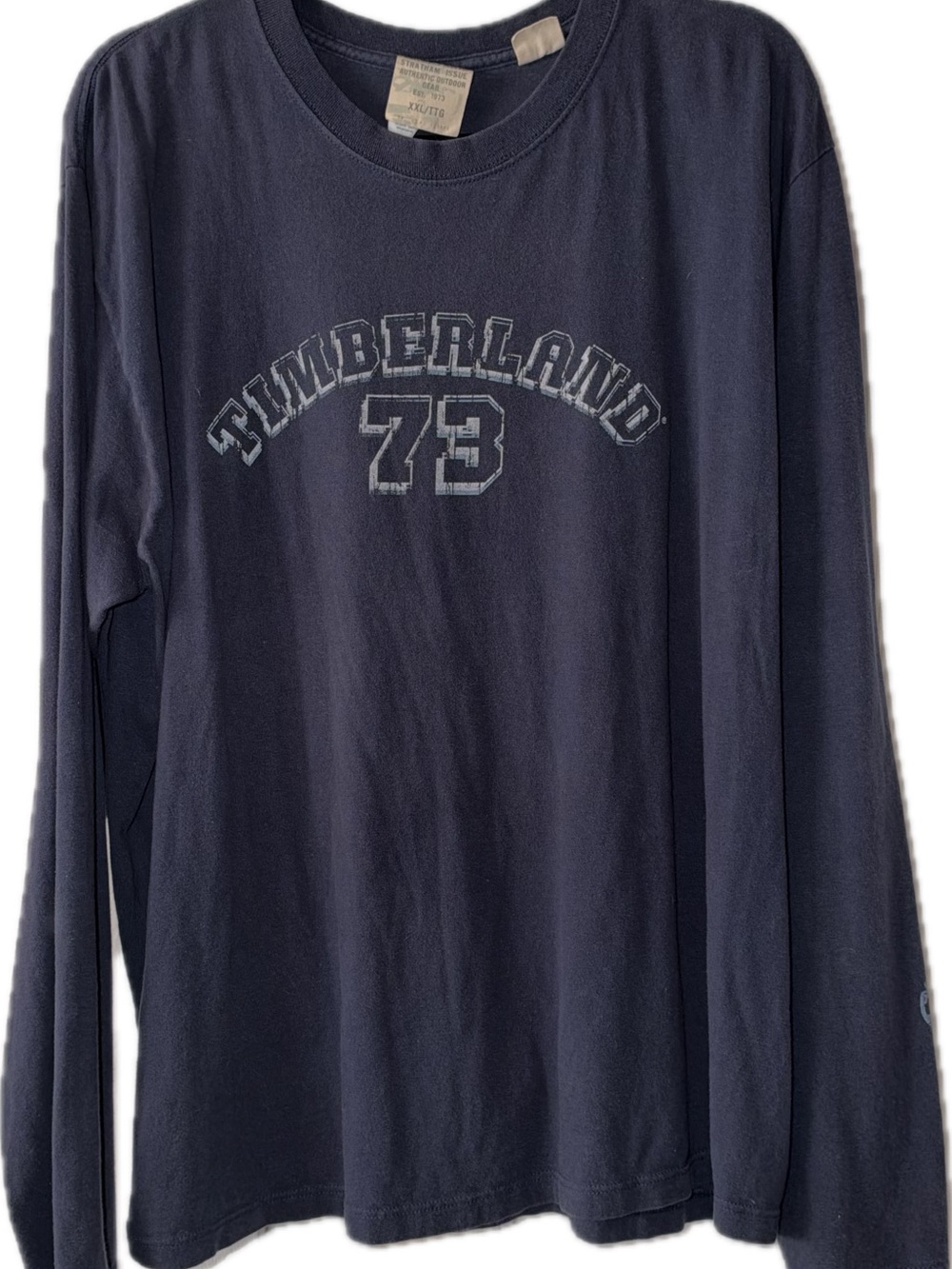 Vintage Timberland Navy Long-Sleeve Tee with '73' Chest Graphic